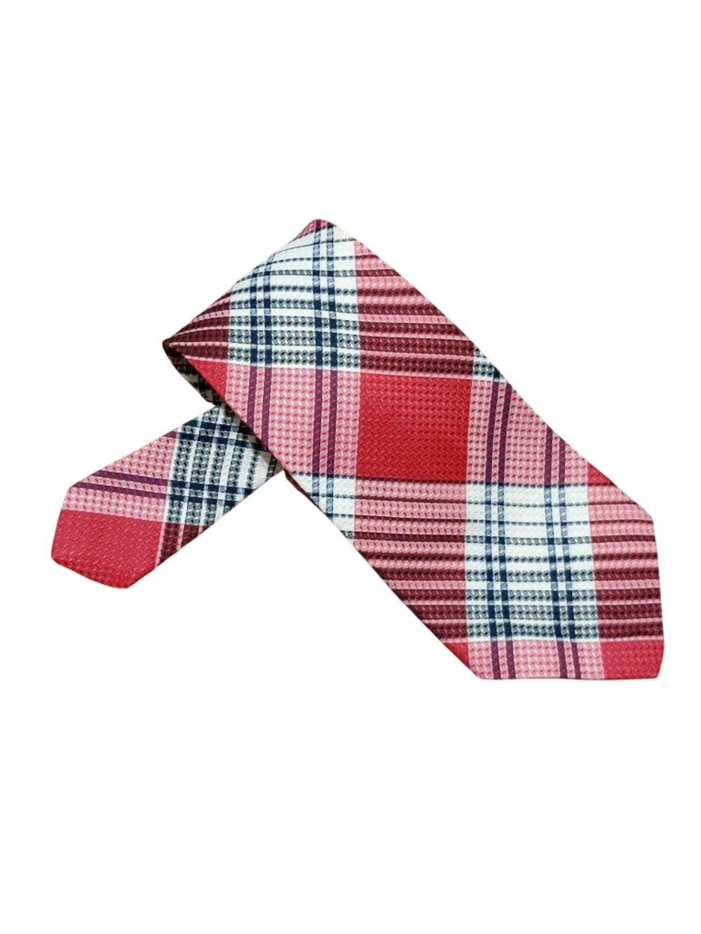 Vintage Tie Red Navy Plaid Tartan Check Preppy Classic Retro Wide Necktie Formal